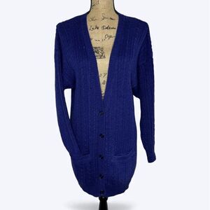 Vintage Woods & Gray Cable Knit Cardigan Sweater Sz L Blue Academia Preppy Layer